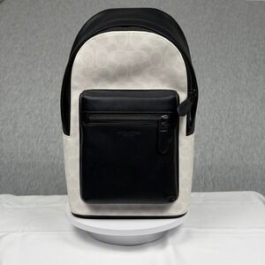 Coach West Pack Signature Canvas Leather Sling Backpack Chalk Black CV924 NEW
